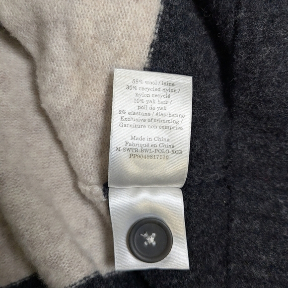 Everlane Black Cream Stripe Stretch Wool Rugby Polo Sweater XL Machine Washable - Picture 9 of 10